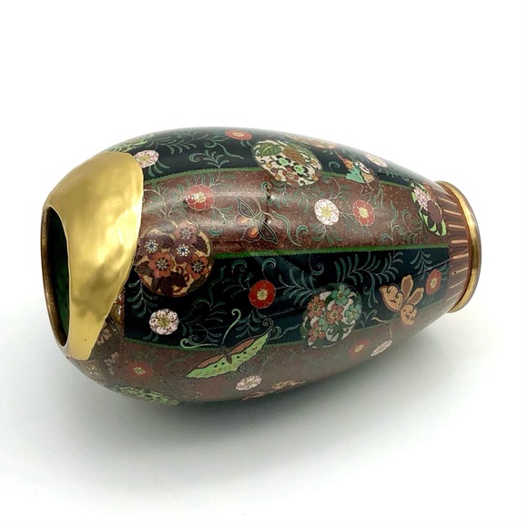 Kintsugi Antique Japanese Cloisonné Vase Meiji Era Goldstone Butterfly Floral - Picture 9 of 17